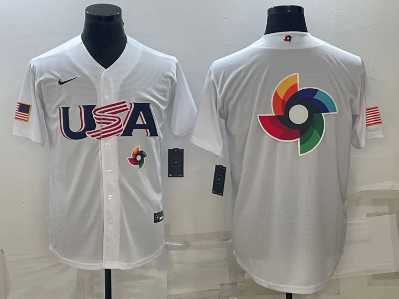 Men's USA Baseball 2023 White World Baseball Big Logo Classic Stitched Jersey
